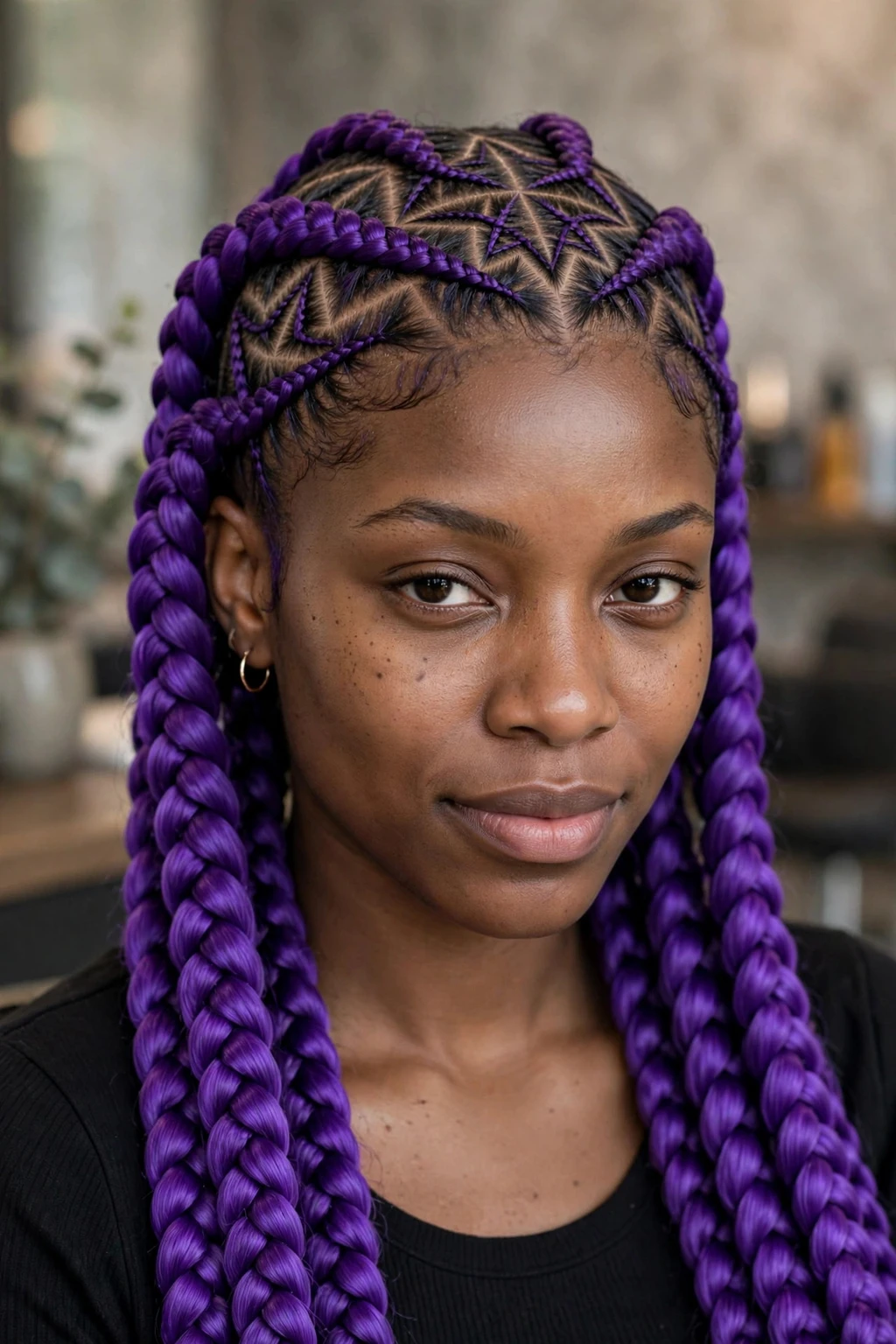 15 Majestic Goddess Cornrows to Try in 2026 11 9. Star-Shaped Purple Goddess Cornrows