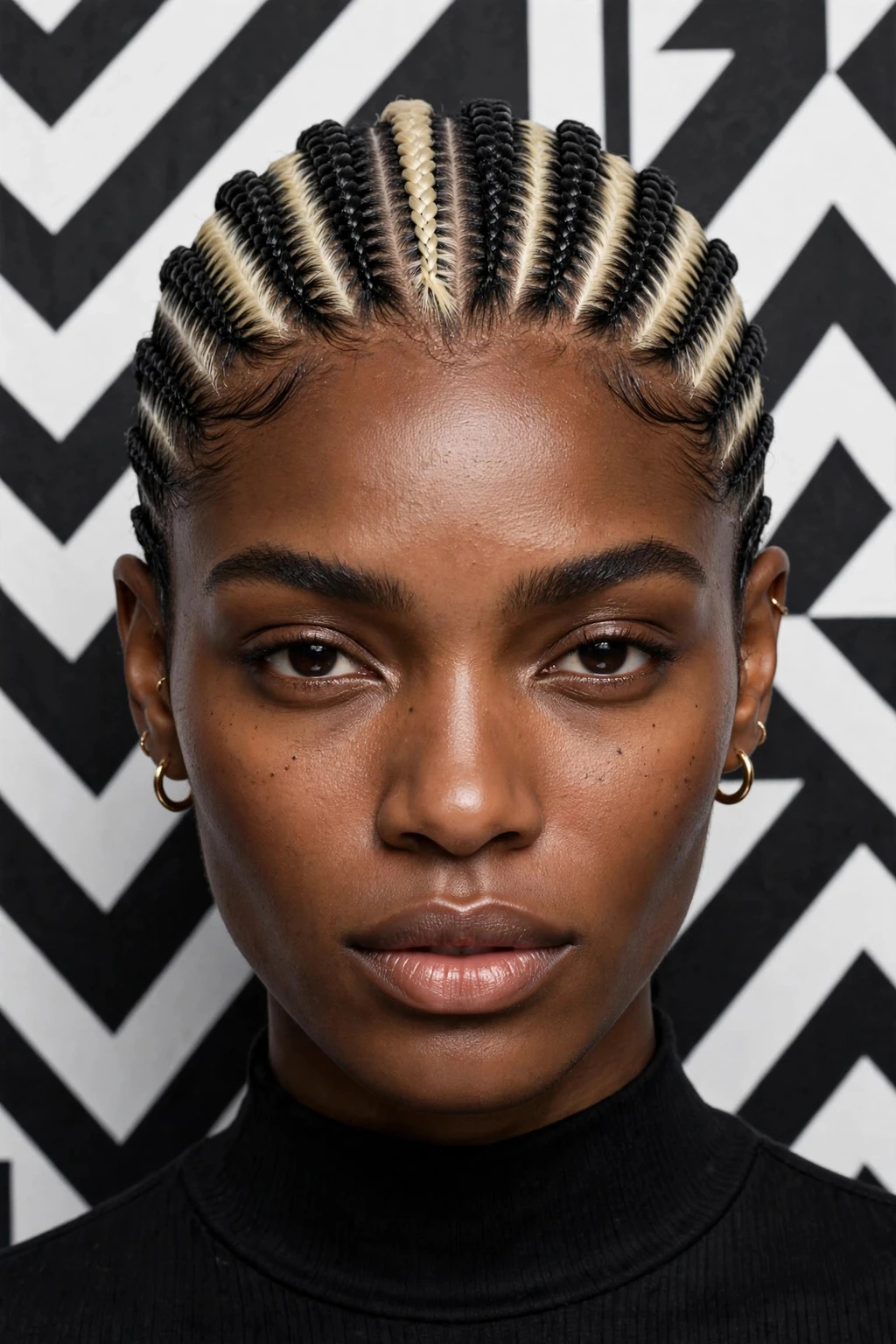15 Majestic Goddess Cornrows to Try in 2026 13 11. Slicked-Back Two-Tone Blonde and Black Cornrows