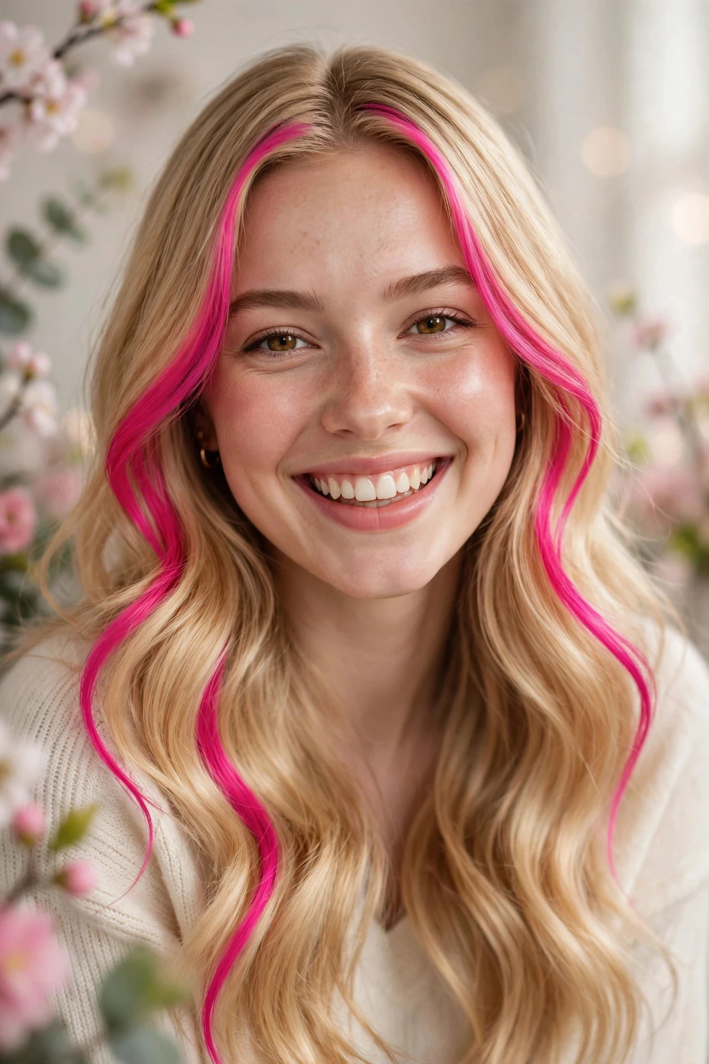 15 Beautiful Festive Easter Hairstyles to Try in 2026 5 3. Blonde Waves With Hot Pink Streaks