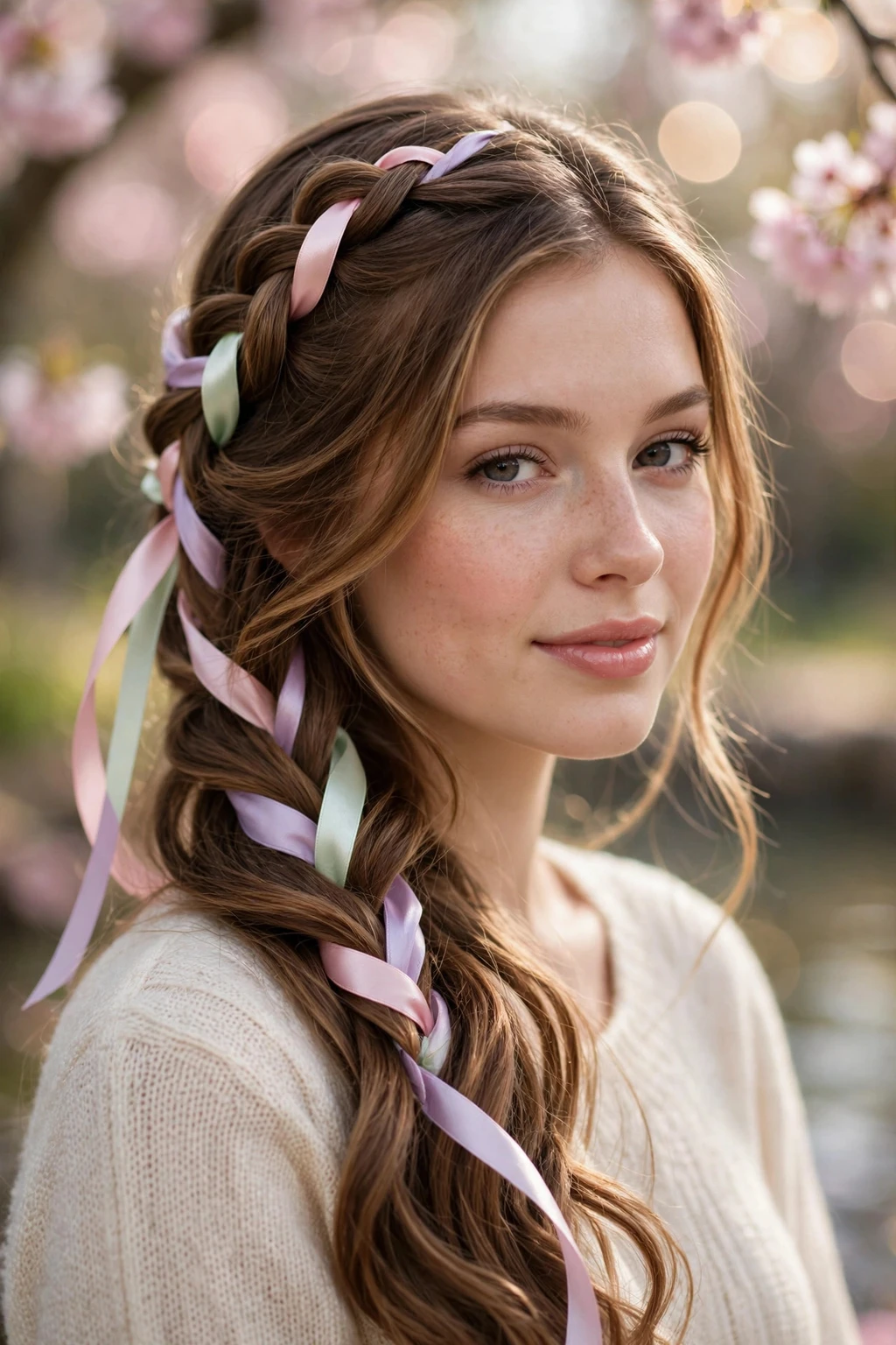 15 Beautiful Festive Easter Hairstyles to Try in 2026 10 8. Ribbon Lace Waterfall Braid