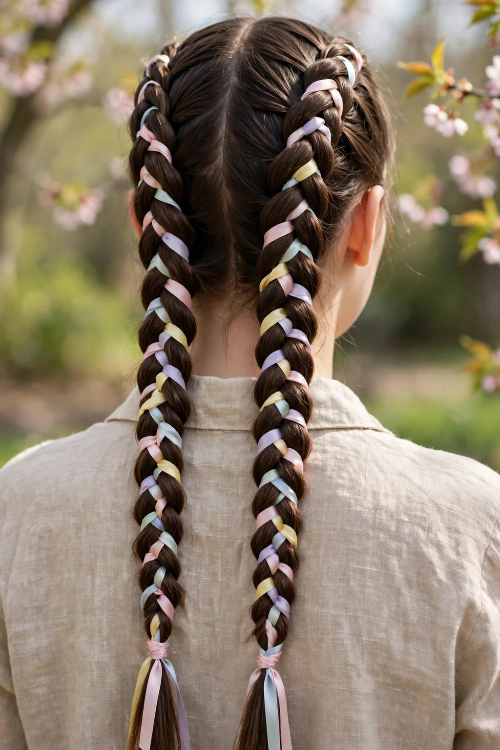 15 Beautiful Festive Easter Hairstyles to Try in 2026 11 9. Five-Strand Ribbon Braids