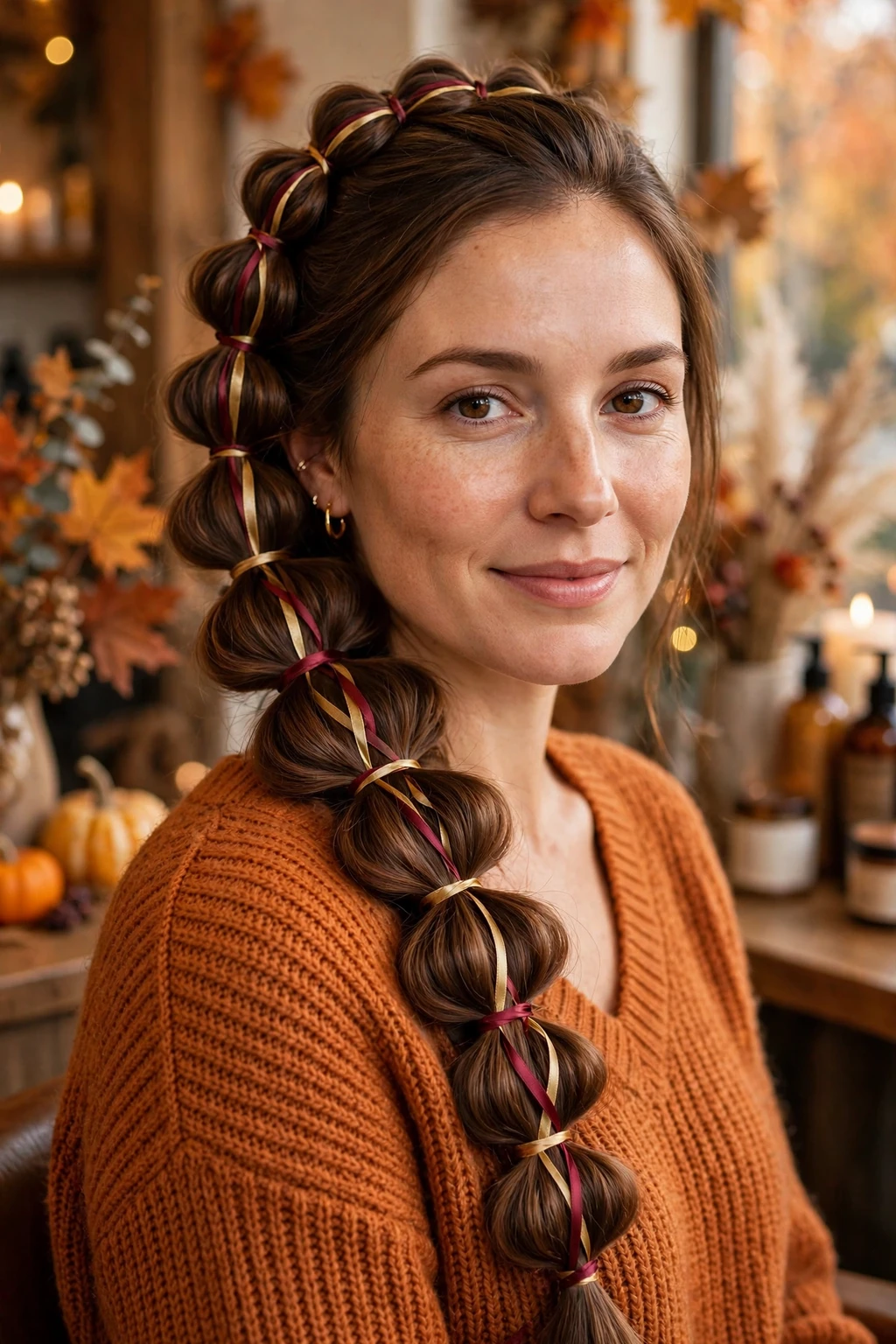 1. Bubble Braid with Autumn Ribbons