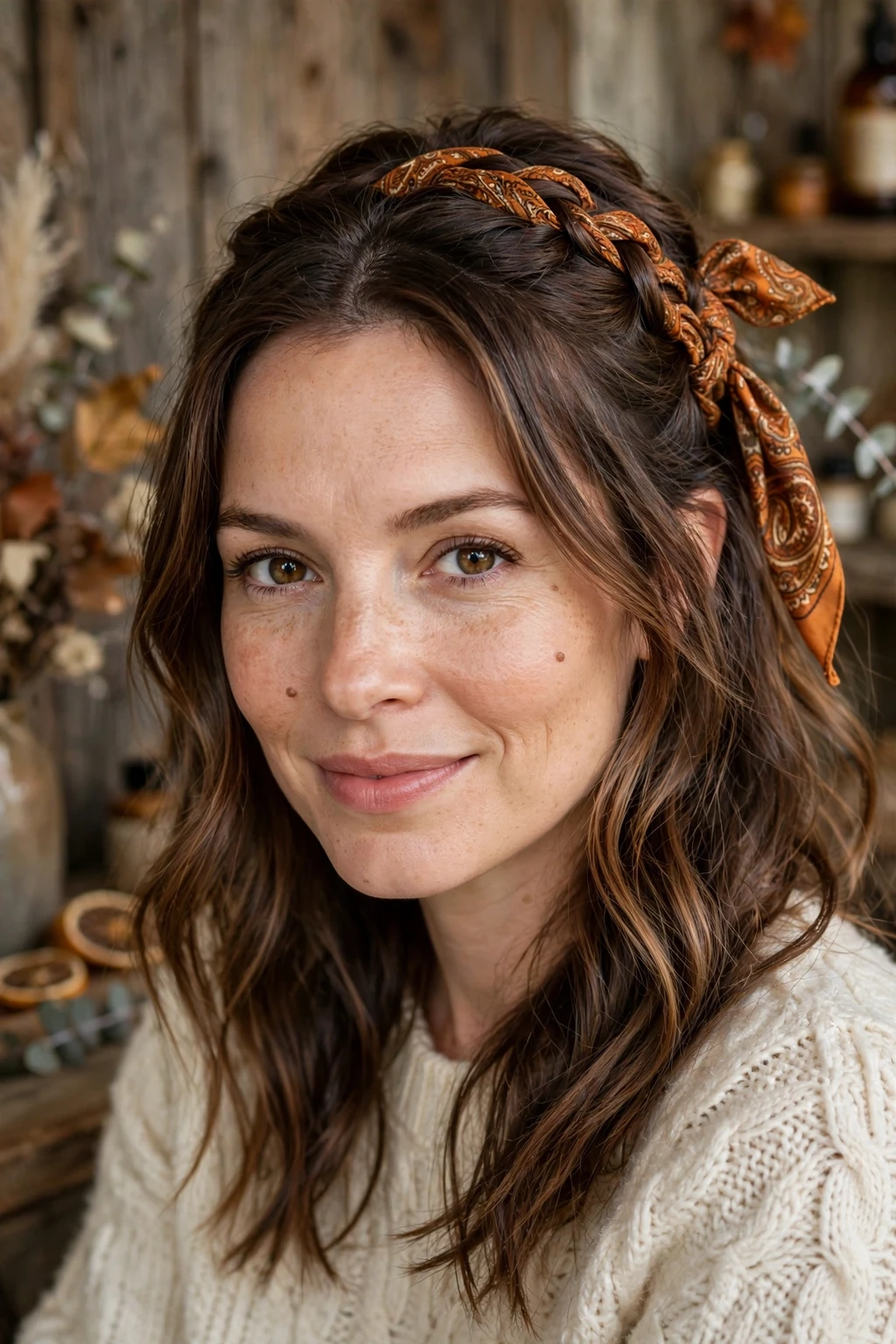 5. Printed Scarf Half-Up Hairstyle