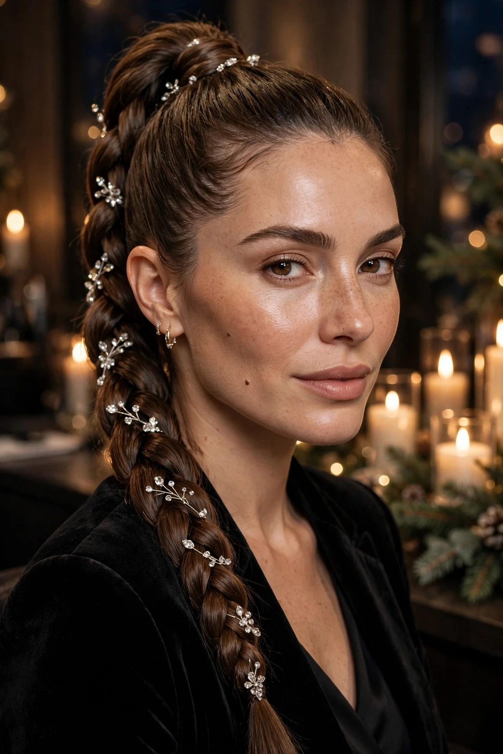 6. Braided Ponytail with Crystal Pins