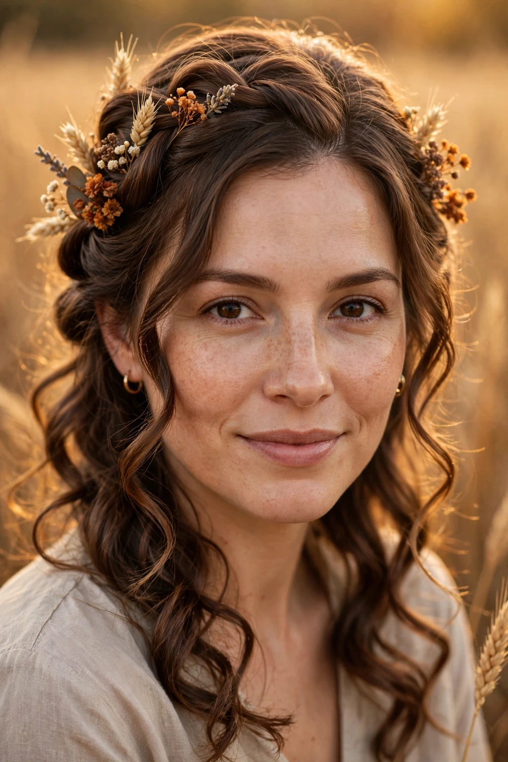 11. Twisted Half-Up Curls with Dried Flowers