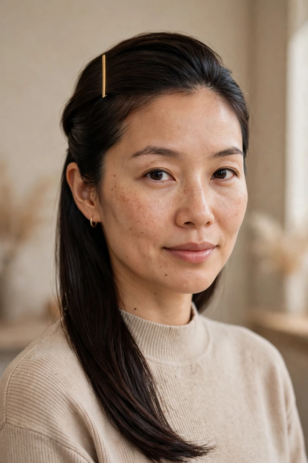 13. Minimalist Half-Up Style with a Barrette