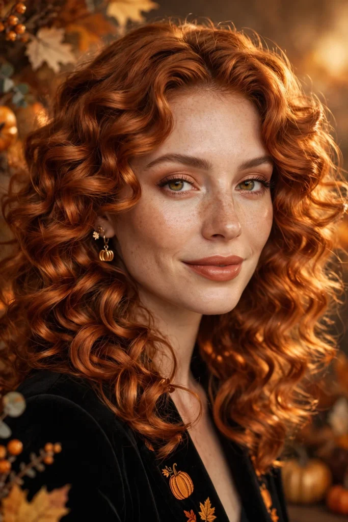 22 Halloween Hairstyles to Try in 2026 5 3. Pumpkin Spice Copper Curls