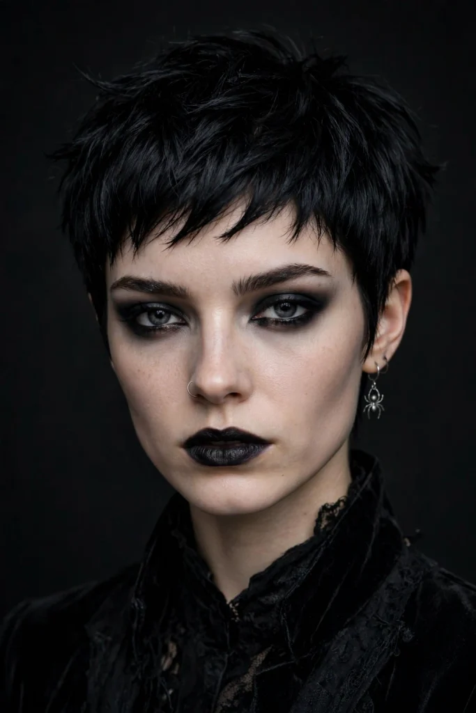 22 Halloween Hairstyles to Try in 2026 12 10. Dark Gothic Pixie