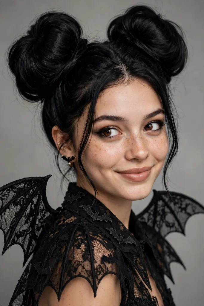 22 Halloween Hairstyles to Try in 2026 19 17. Bat-Wing Space Buns