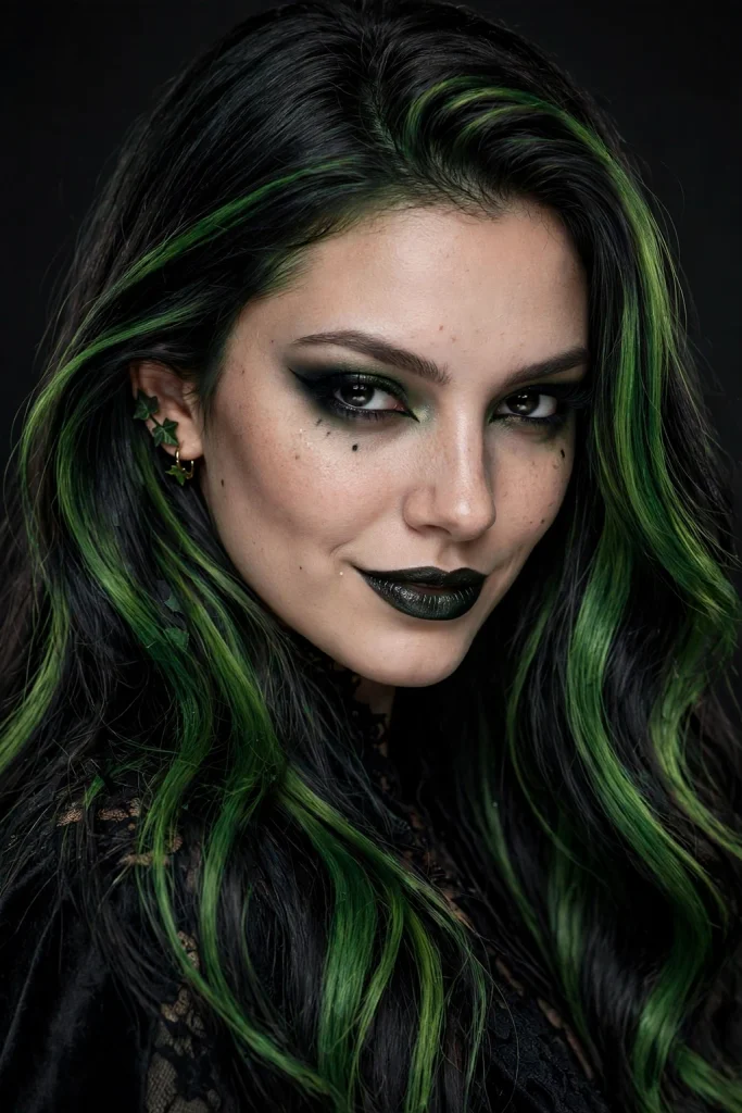 22 Halloween Hairstyles to Try in 2026 21 19. Poison Ivy Green Balayage