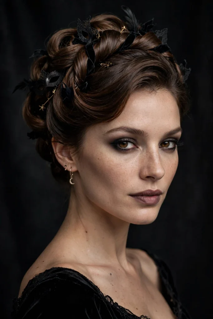 22 Halloween Hairstyles to Try in 2026 23 21. Midnight Masquerade Twisted Updo