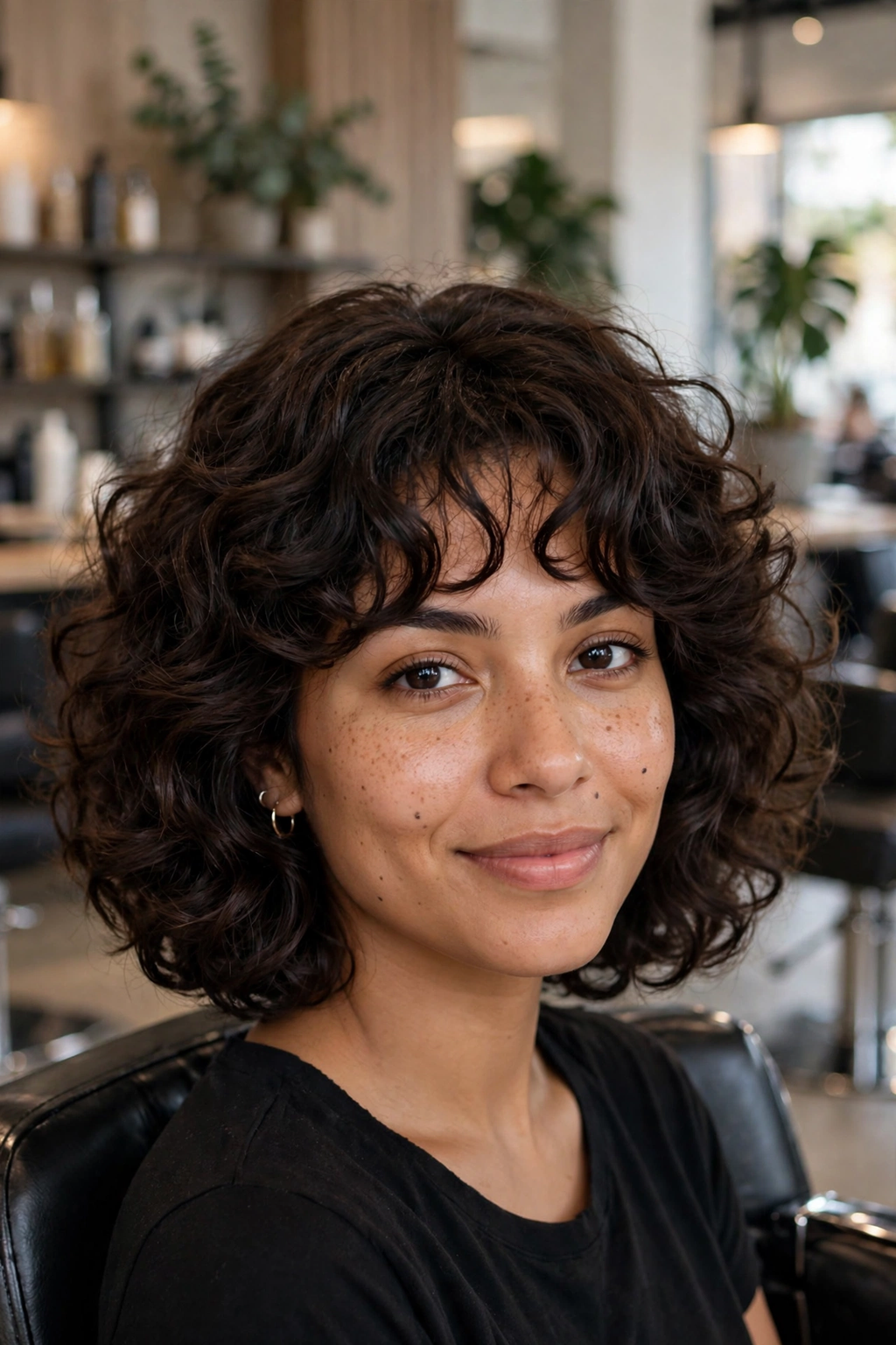 2. Layered Curly Bob With Curly Bangs