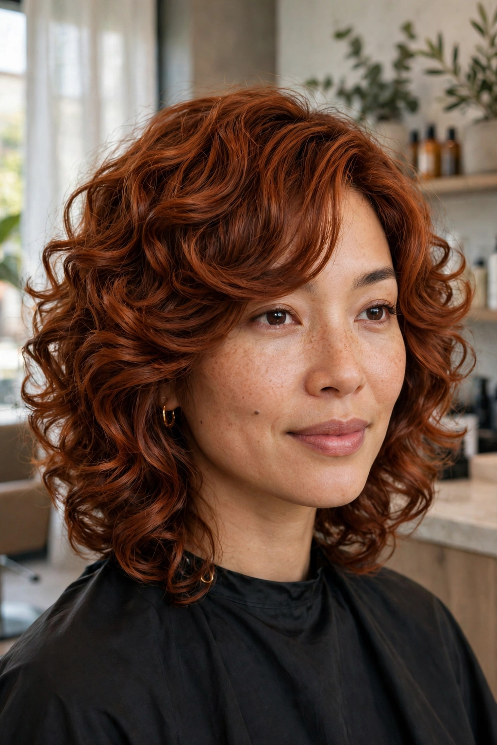 3. Copper Curly Gypsy Shag with Side-Swept Fringe