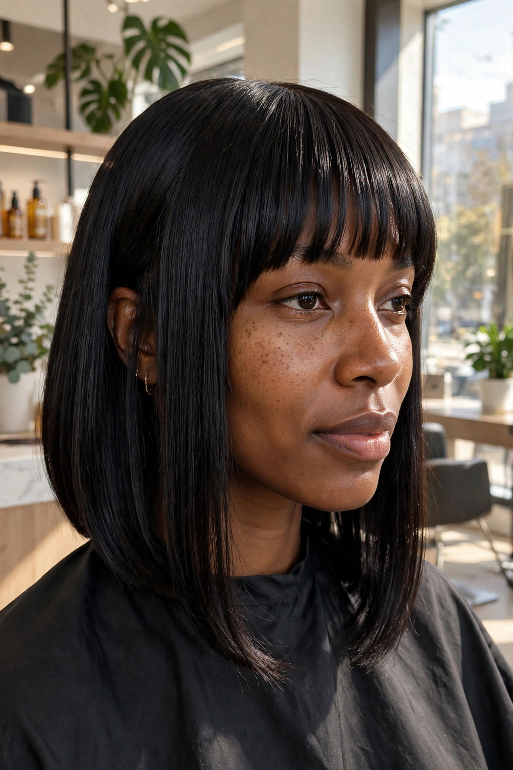 Chin-length hime bob with blunt sidelocks