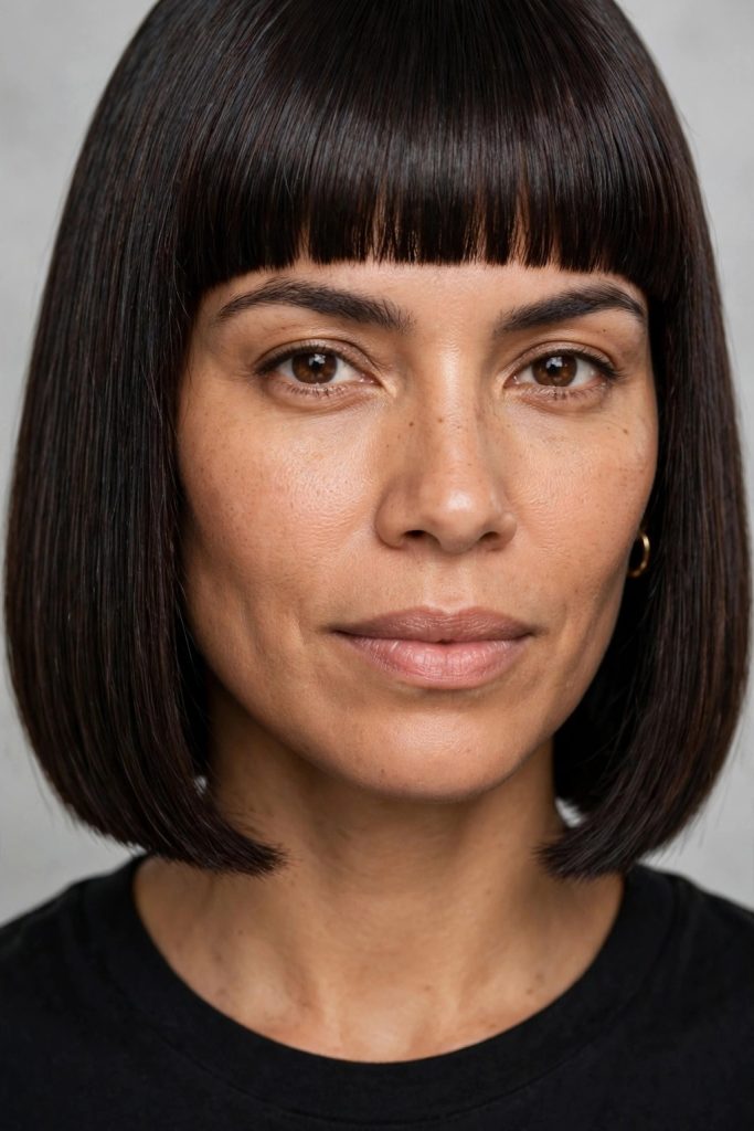 4. Classic Blunt Bob With Bold Fringe