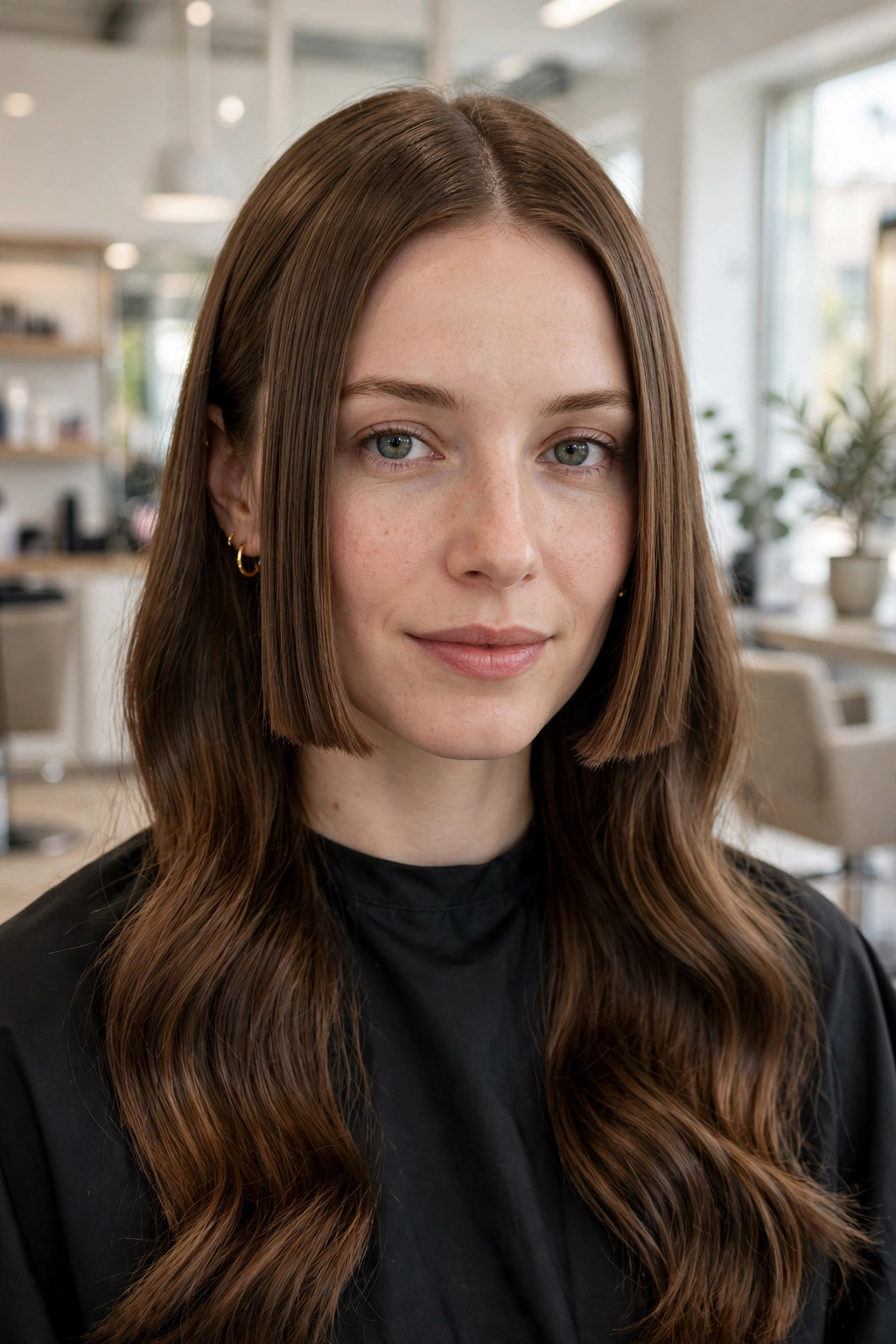 Soft wavy hime haircut with blunt structured sidelocks