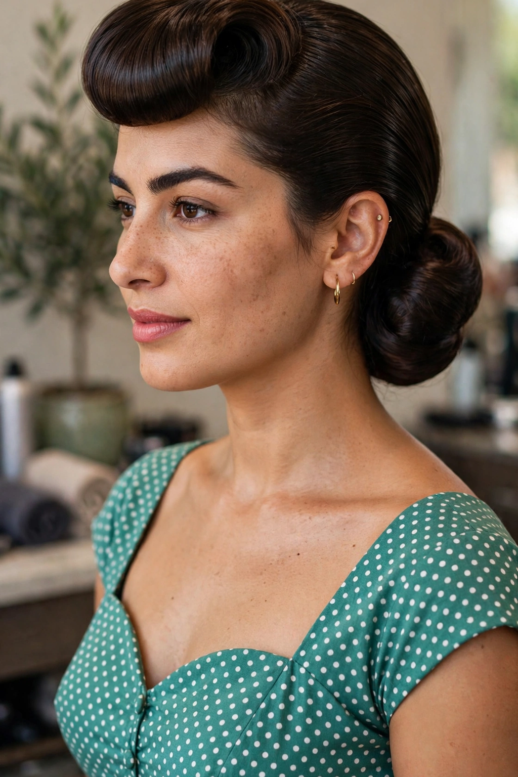 Smooth bumper-bang updo hairstyle