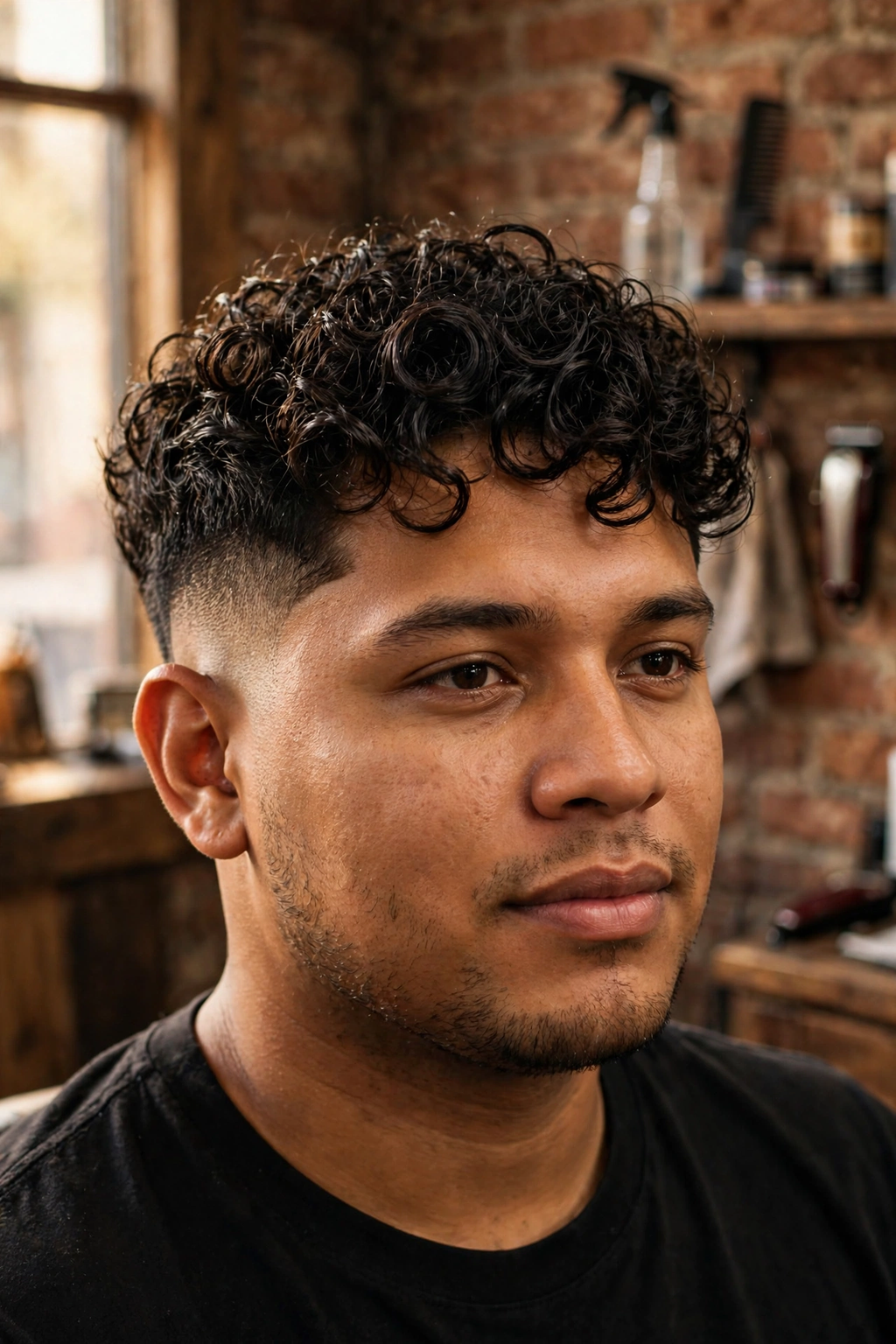 6. Curly Top Temple Fade