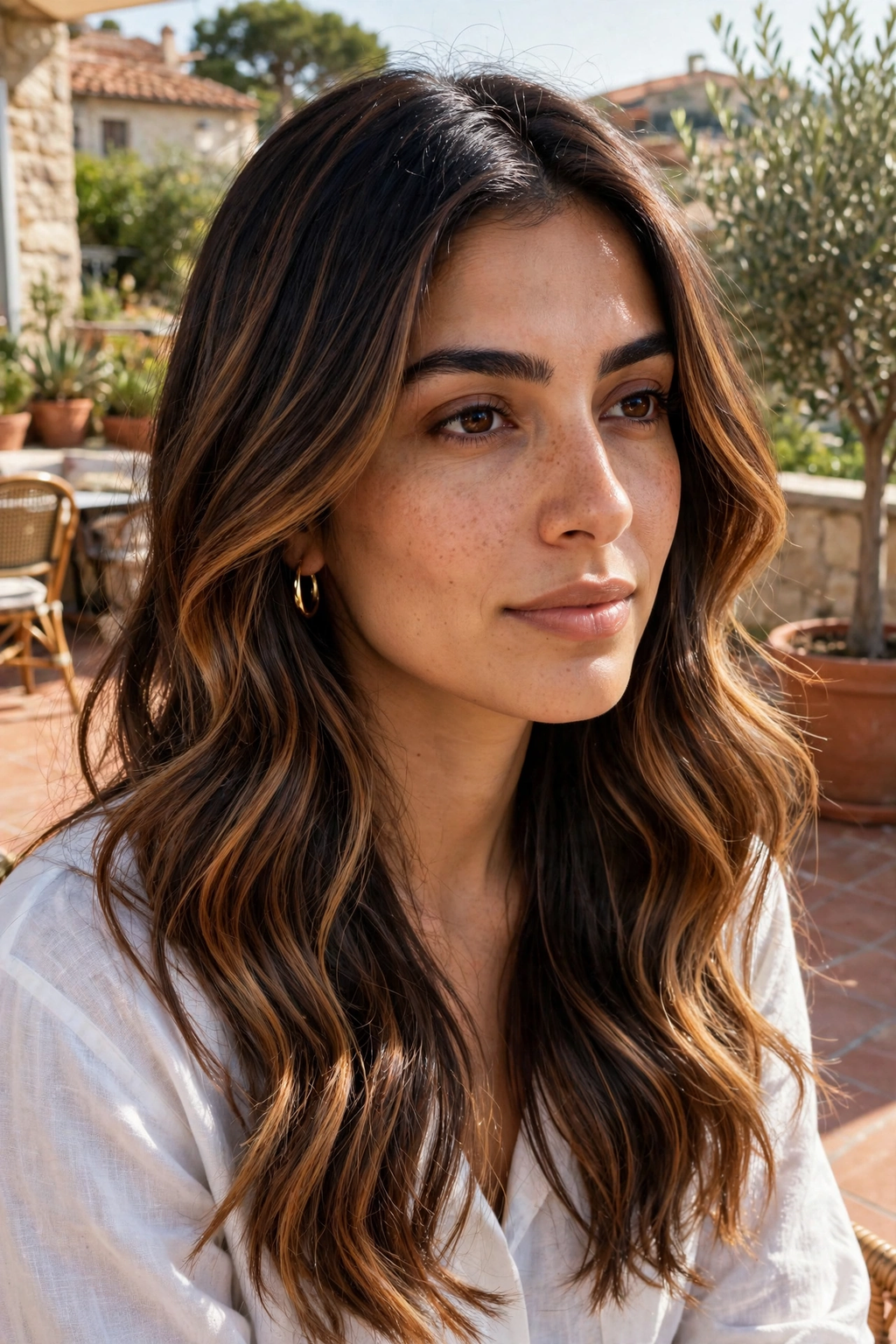 6. Ginger Brown Balayage on Dark Hair