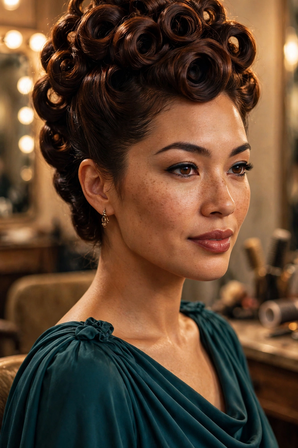 High pin-curl updo hairstyle