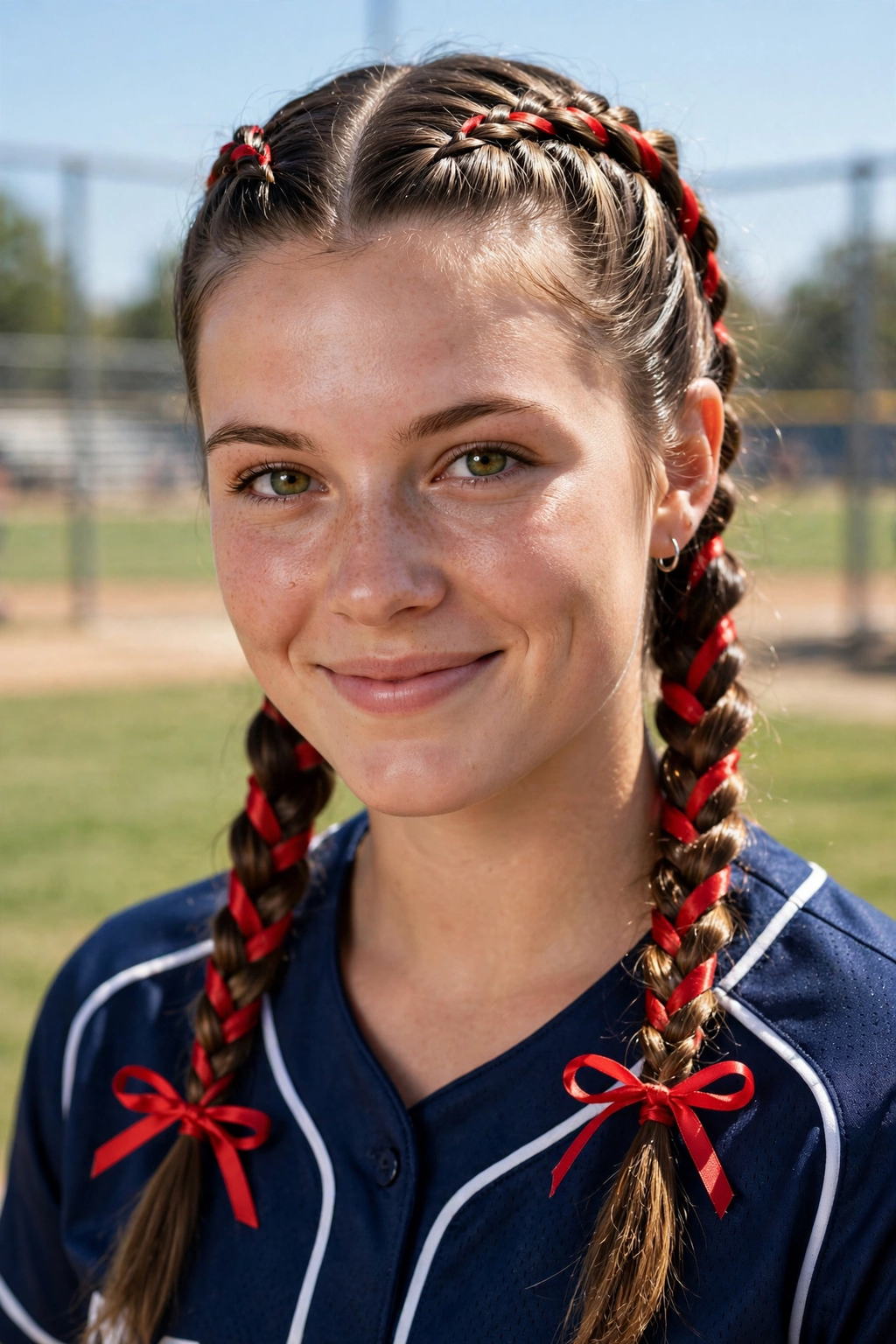 15 Softball Hairstyles to Try in 2026 11 9. Team-Color Ribbon Braids