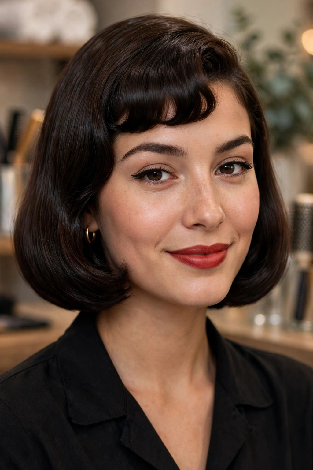 Rounded Betty Bangs bob hairstyle