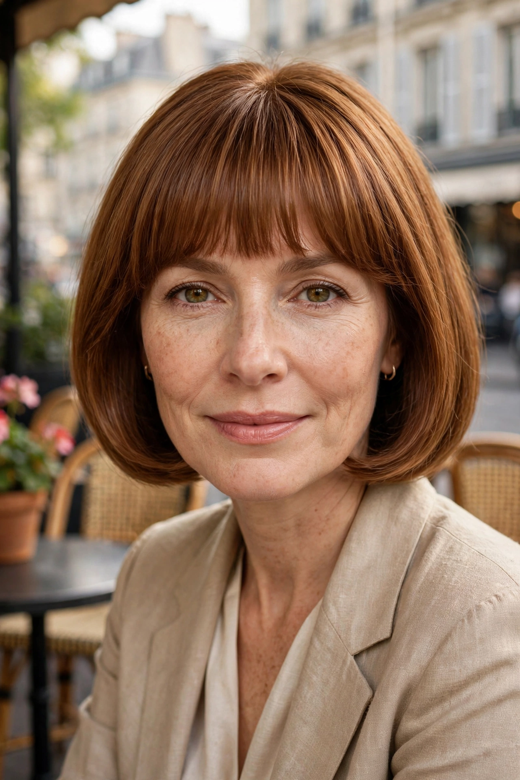 12. Ginger Brown French Bob With Bangs