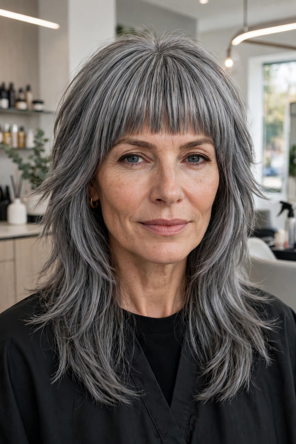 13. Stone Grey Long Gypsy Shag with Blunt Fringe