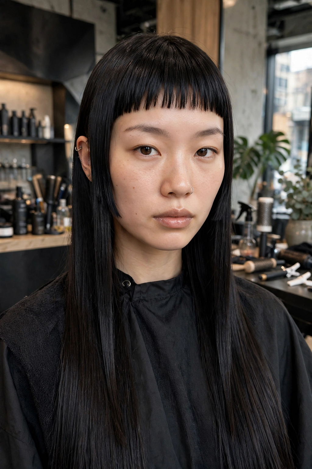 Hime haircut with micro bangs and long sidelocks