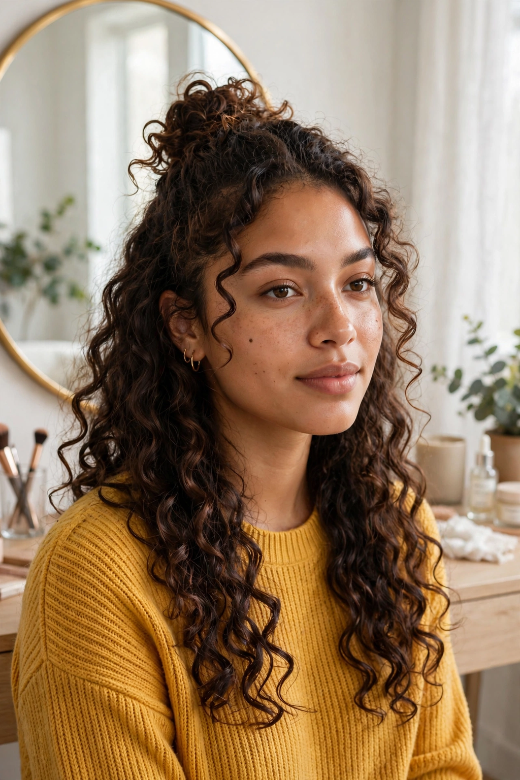 14. Half-Up Curly Top Knot