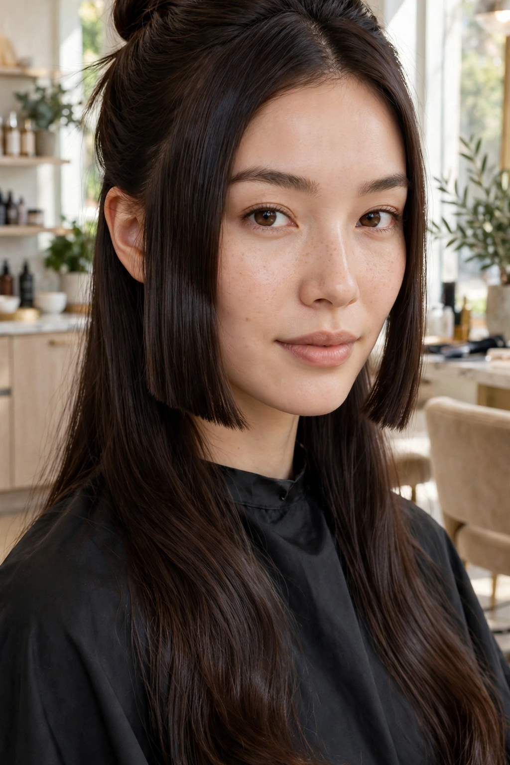 Half-up hime hairstyle with sidelocks framing the face