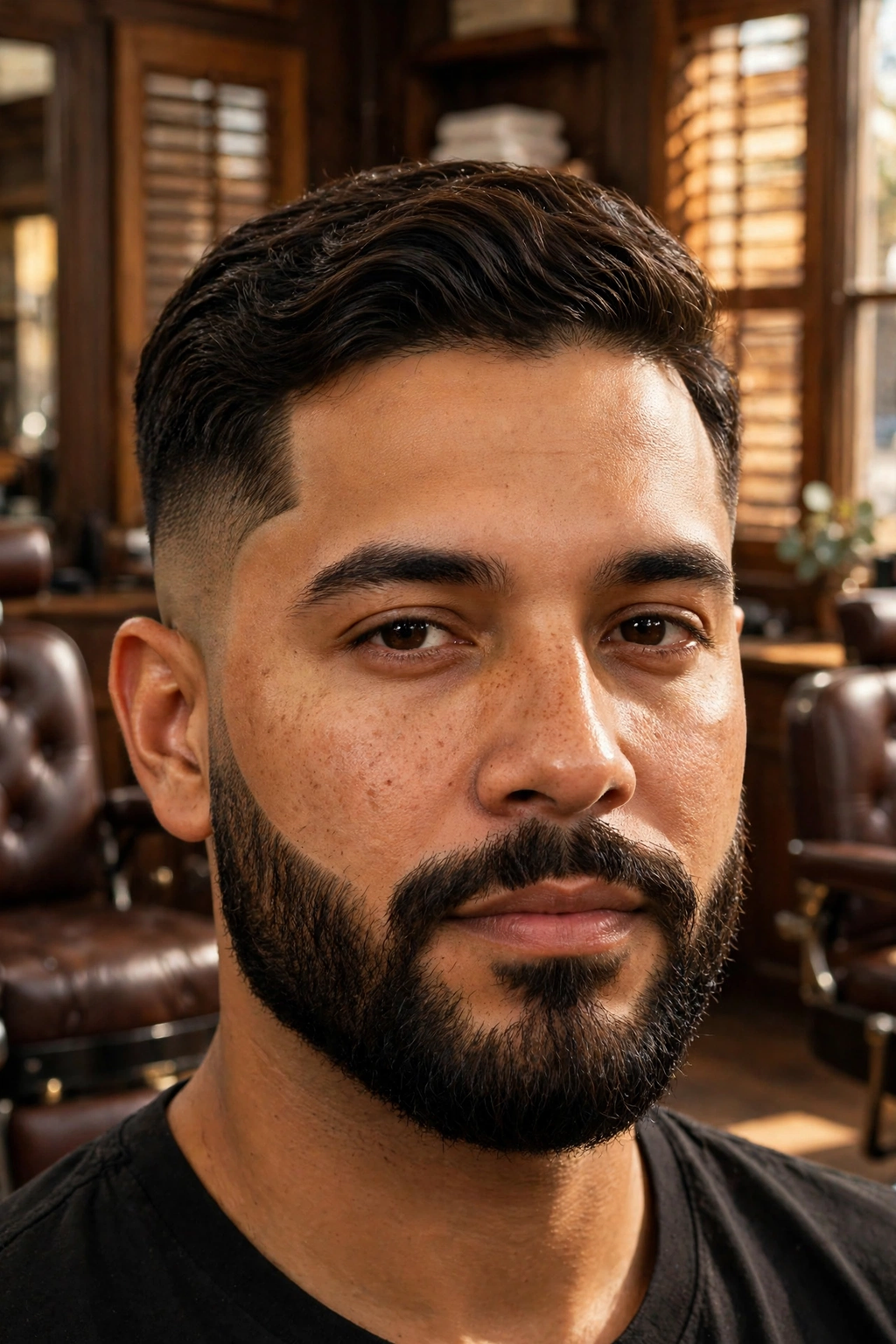 15. Temple Fade With Beard Blend